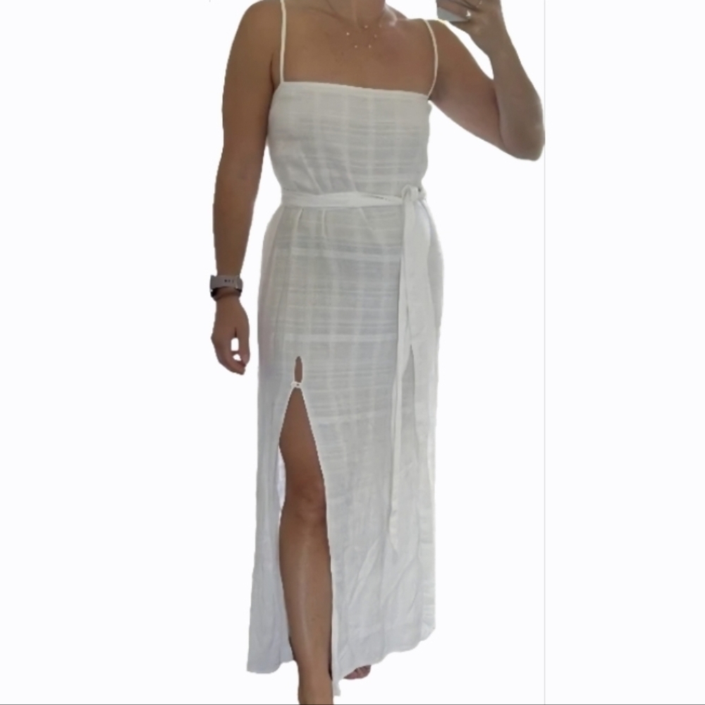 Reformation Pink and White Sleeveless Maxi Sundress XS